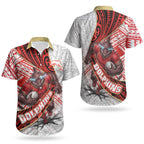 Redcliffe Dolphins NRL Rugby Couples Matching Off Shoulder Maxi Dress and Hawaiian Shirt Tribal Polynesian Power Art - Lightning Mascot
