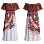 Redcliffe Dolphins NRL Rugby Couples Matching Off Shoulder Maxi Dress and Hawaiian Shirt Tribal Polynesian Power Art - Lightning Mascot