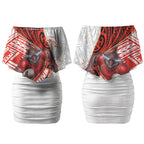 Redcliffe Dolphins NRL Rugby Couples Matching Off Shoulder Short Dress and Hawaiian Shirt Tribal Polynesian Power Art - Lightning Mascot