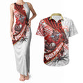 Redcliffe Dolphins NRL Rugby Couples Matching Tank Maxi Dress and Hawaiian Shirt Tribal Polynesian Power Art - Lightning Mascot