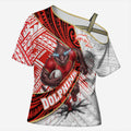Redcliffe Dolphins NRL Rugby Cross Shoulder Shirt Tribal Polynesian Power Art - Lightning Mascot