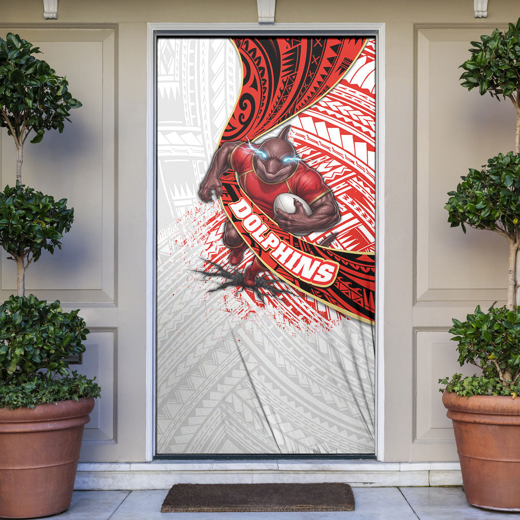 Redcliffe Dolphins NRL Rugby Door Cover Tribal Polynesian Power Art - Lightning Mascot