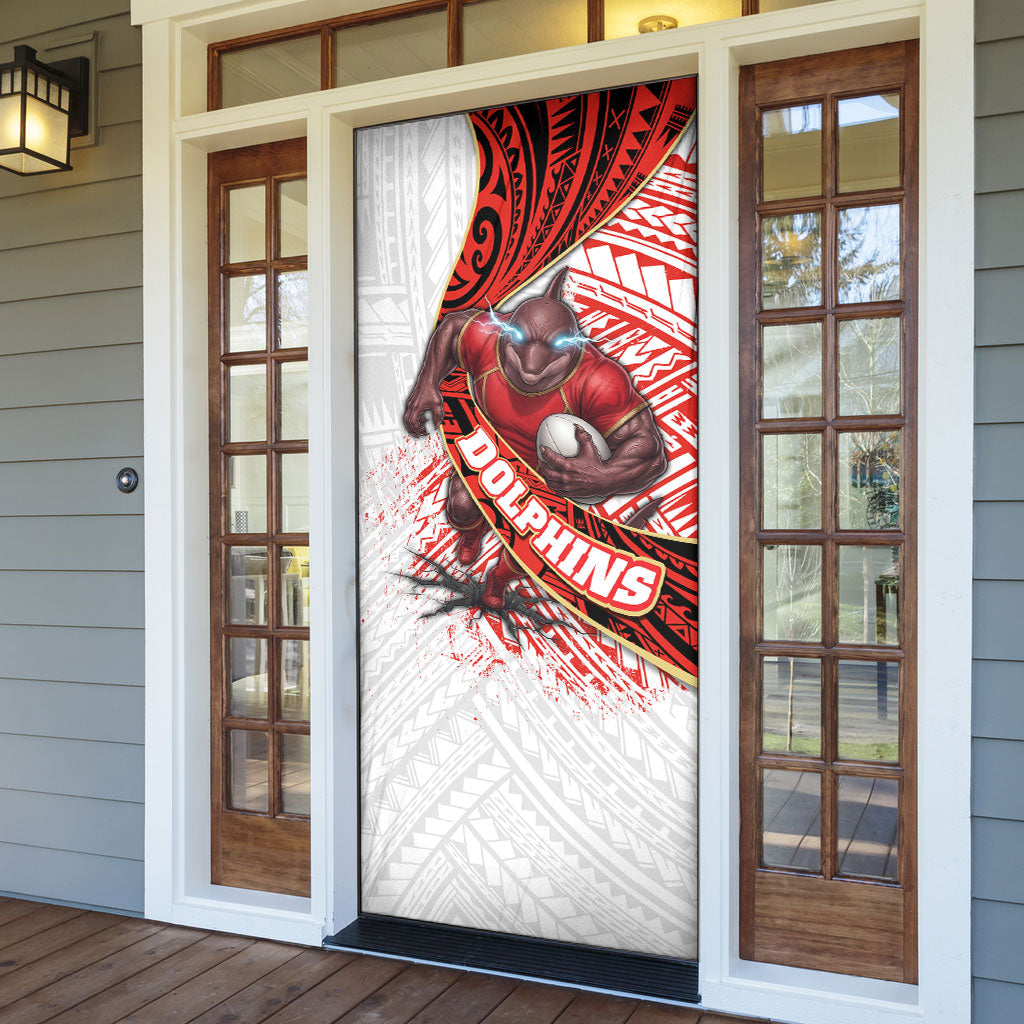 Redcliffe Dolphins NRL Rugby Door Cover Tribal Polynesian Power Art - Lightning Mascot