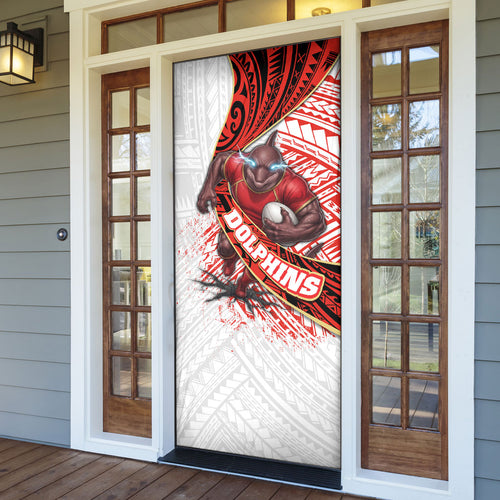Redcliffe Dolphins NRL Rugby Door Cover Tribal Polynesian Power Art - Lightning Mascot