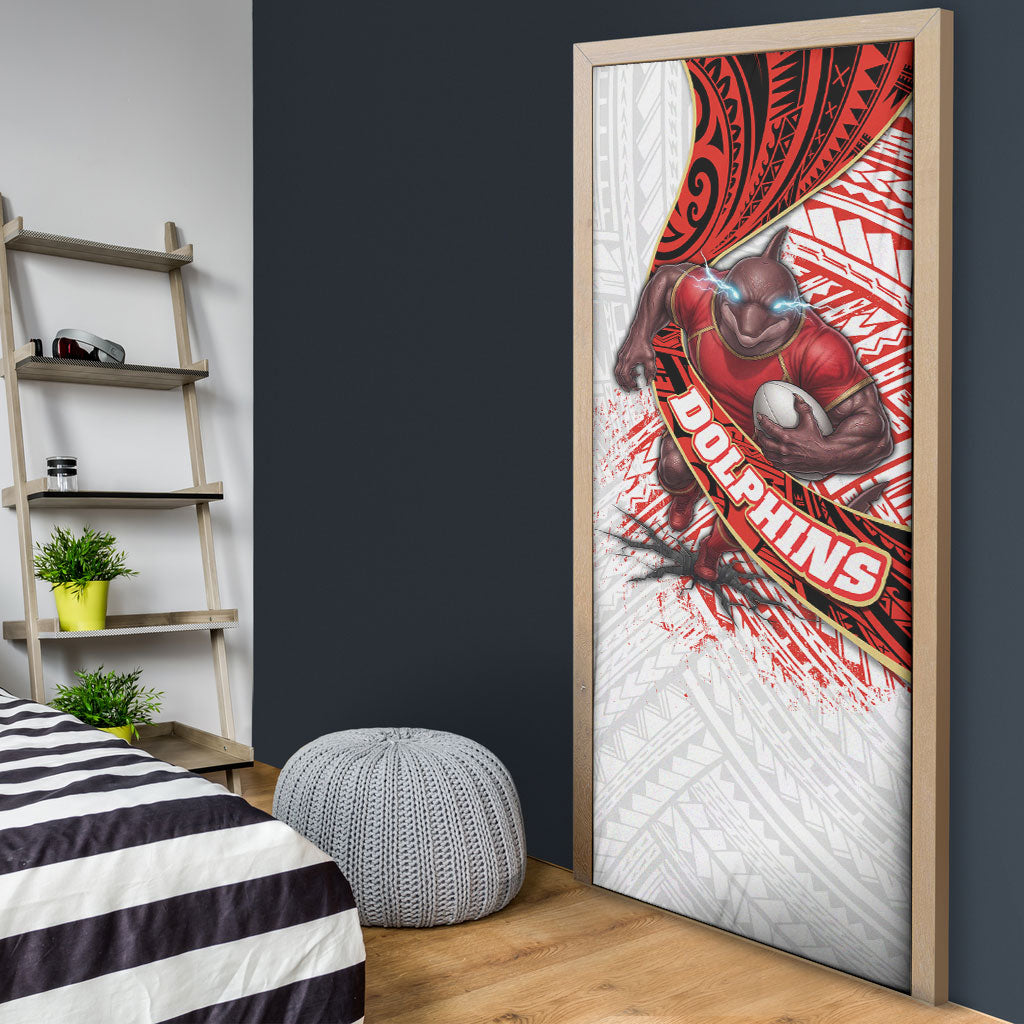 Redcliffe Dolphins NRL Rugby Door Cover Tribal Polynesian Power Art - Lightning Mascot