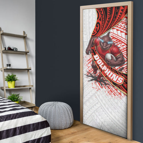Redcliffe Dolphins NRL Rugby Door Cover Tribal Polynesian Power Art - Lightning Mascot