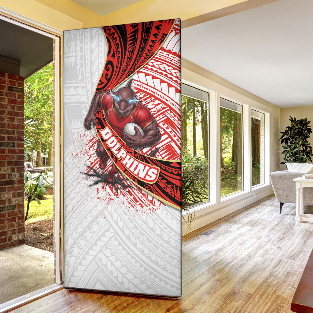Redcliffe Dolphins NRL Rugby Door Cover Tribal Polynesian Power Art - Lightning Mascot