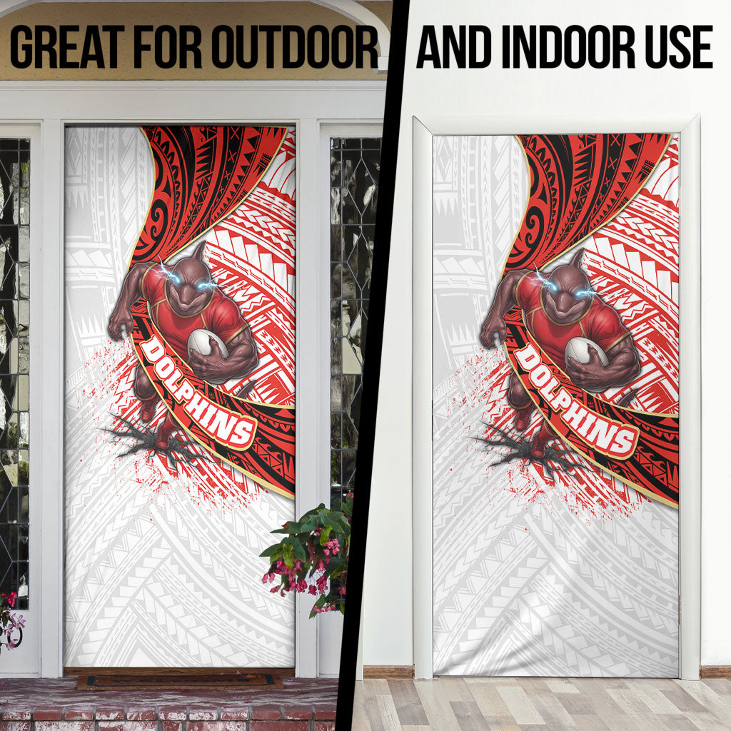 Redcliffe Dolphins NRL Rugby Door Cover Tribal Polynesian Power Art - Lightning Mascot