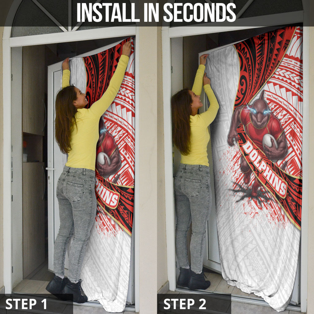 Redcliffe Dolphins NRL Rugby Door Cover Tribal Polynesian Power Art - Lightning Mascot