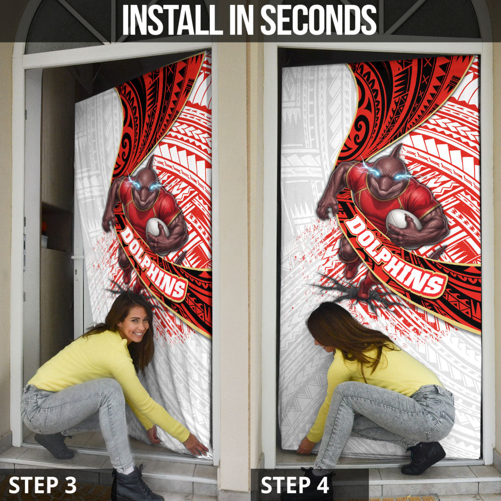 Redcliffe Dolphins NRL Rugby Door Cover Tribal Polynesian Power Art - Lightning Mascot