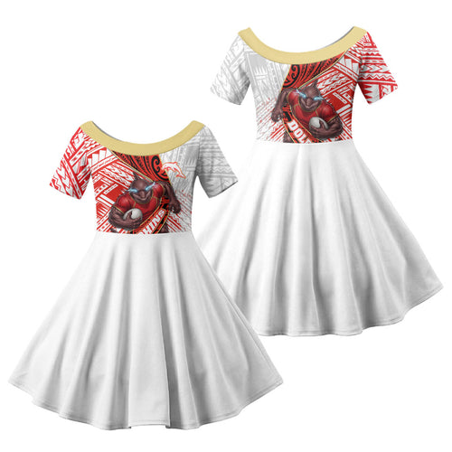 Redcliffe Dolphins NRL Rugby Family Matching Long Sleeve Bodycon Dress and Hawaiian Shirt Tribal Polynesian Power Art - Lightning Mascot