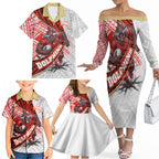Redcliffe Dolphins NRL Rugby Family Matching Off The Shoulder Long Sleeve Dress and Hawaiian Shirt Tribal Polynesian Power Art - Lightning Mascot