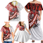 Redcliffe Dolphins NRL Rugby Family Matching Off Shoulder Maxi Dress and Hawaiian Shirt Tribal Polynesian Power Art - Lightning Mascot