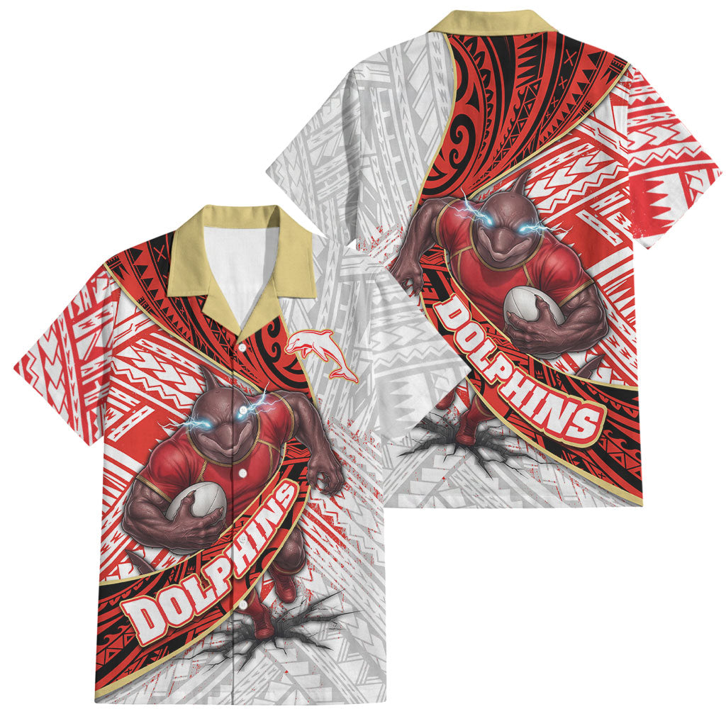 Redcliffe Dolphins NRL Rugby Family Matching Puletasi and Hawaiian Shirt Tribal Polynesian Power Art - Lightning Mascot