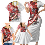 Redcliffe Dolphins NRL Rugby Family Matching Short Sleeve Bodycon Dress and Hawaiian Shirt Tribal Polynesian Power Art - Lightning Mascot