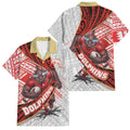Redcliffe Dolphins NRL Rugby Family Matching Short Sleeve Bodycon Dress and Hawaiian Shirt Tribal Polynesian Power Art - Lightning Mascot