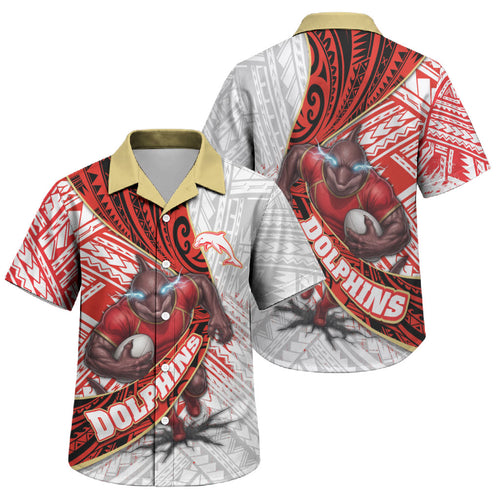 Redcliffe Dolphins NRL Rugby Family Matching Summer Maxi Dress and Hawaiian Shirt Tribal Polynesian Power Art - Lightning Mascot