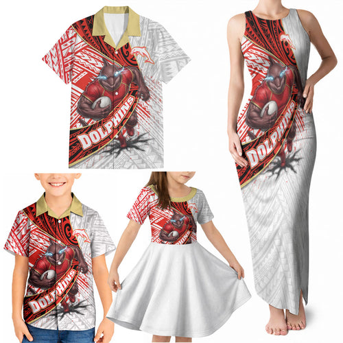 Redcliffe Dolphins NRL Rugby Family Matching Tank Maxi Dress and Hawaiian Shirt Tribal Polynesian Power Art - Lightning Mascot