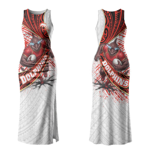 Redcliffe Dolphins NRL Rugby Family Matching Tank Maxi Dress and Hawaiian Shirt Tribal Polynesian Power Art - Lightning Mascot