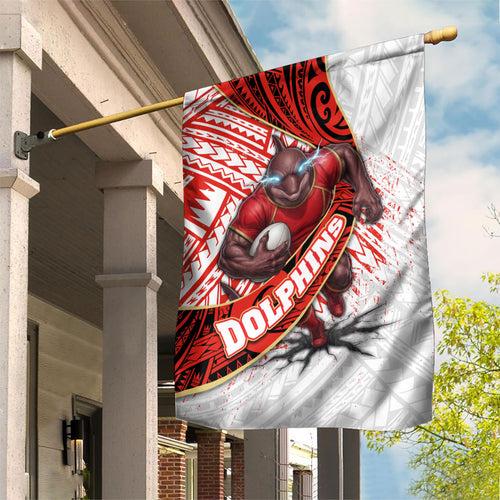 Redcliffe Dolphins NRL Rugby Garden Flag Tribal Polynesian Power Art - Lightning Mascot