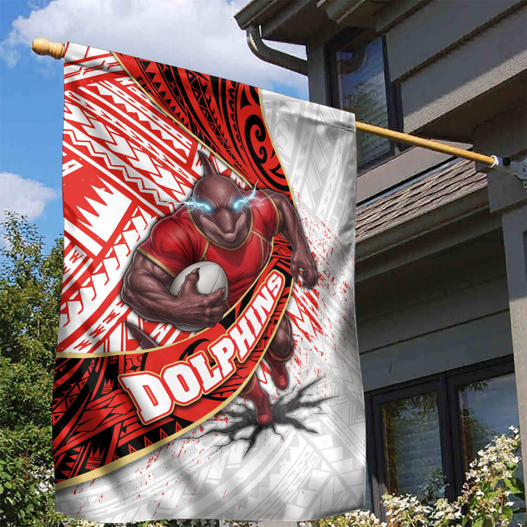 Redcliffe Dolphins NRL Rugby Garden Flag Tribal Polynesian Power Art - Lightning Mascot