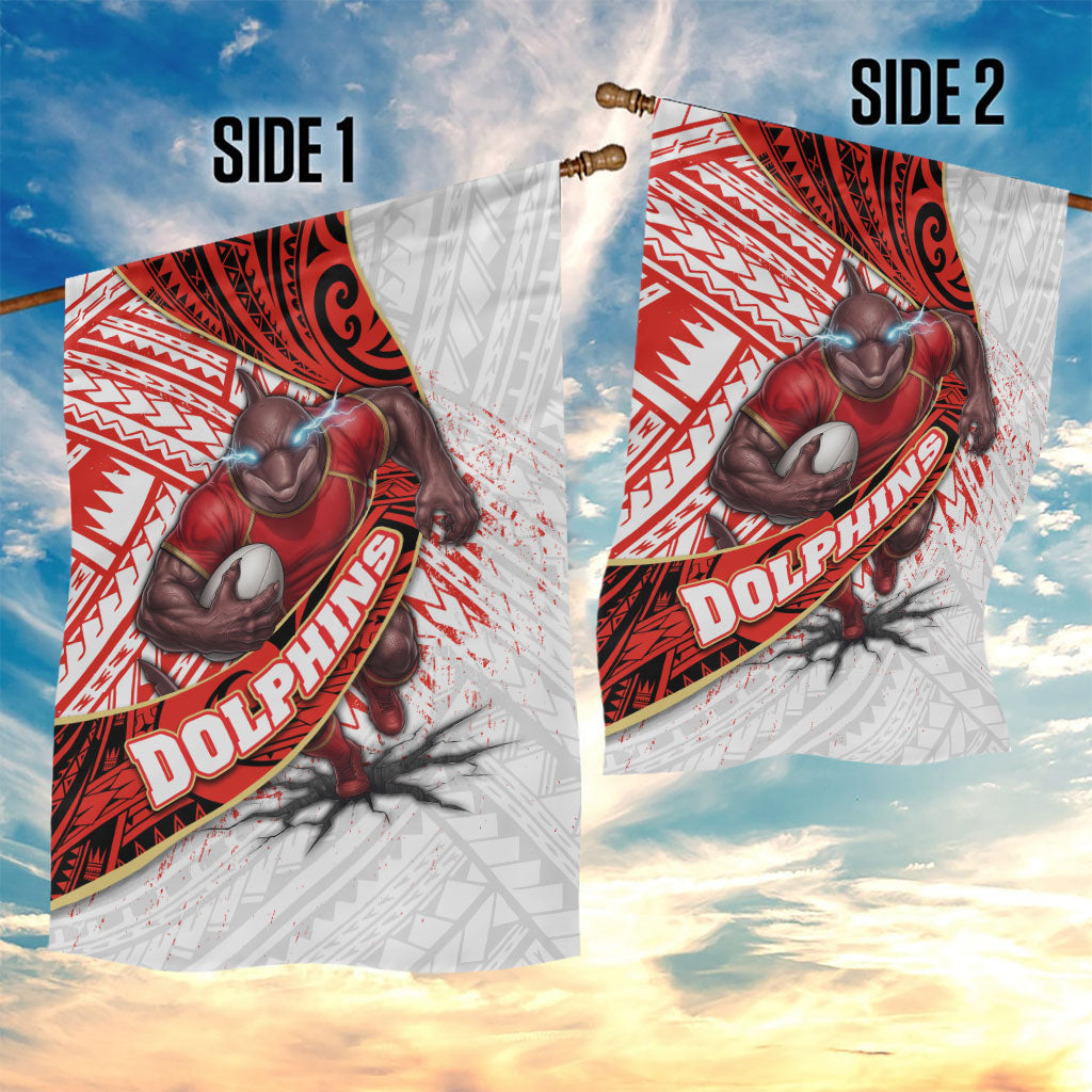 Redcliffe Dolphins NRL Rugby Garden Flag Tribal Polynesian Power Art - Lightning Mascot