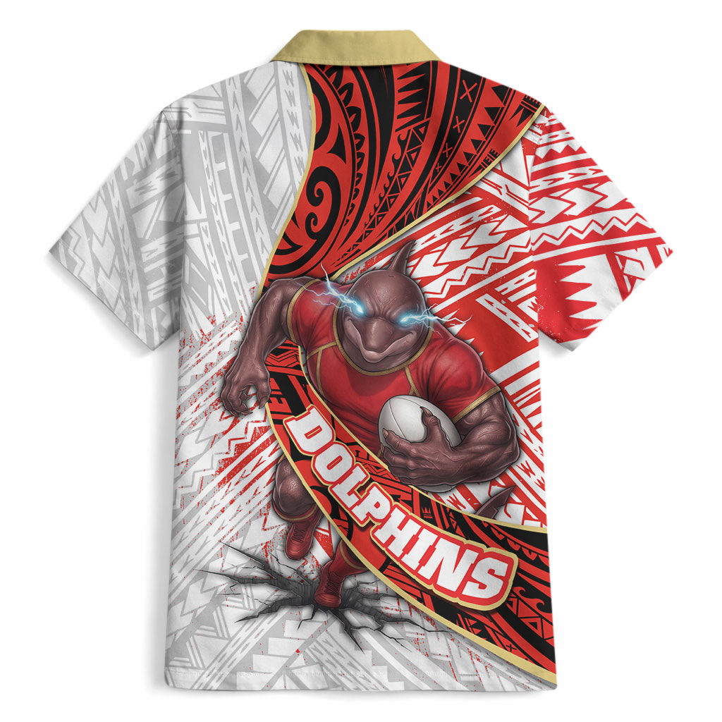 Redcliffe Dolphins NRL Rugby Hawaiian Shirt Tribal Polynesian Power Art - Lightning Mascot