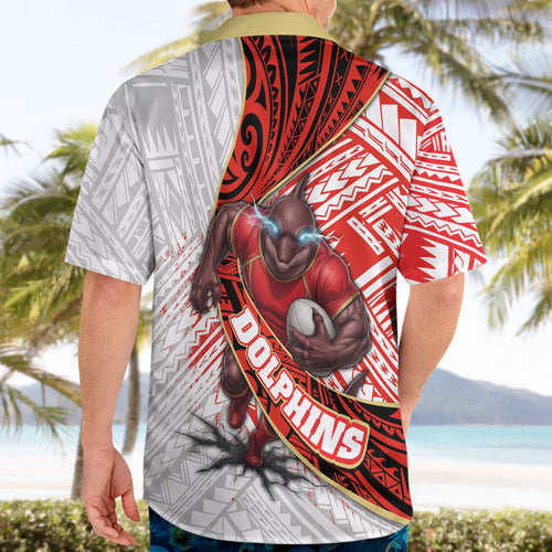 Redcliffe Dolphins NRL Rugby Hawaiian Shirt Tribal Polynesian Power Art - Lightning Mascot