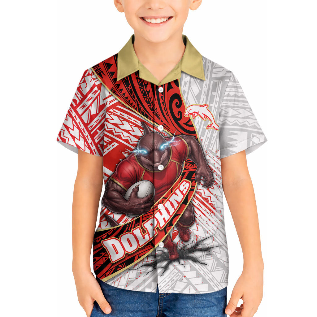 Redcliffe Dolphins NRL Rugby Hawaiian Shirt Tribal Polynesian Power Art - Lightning Mascot