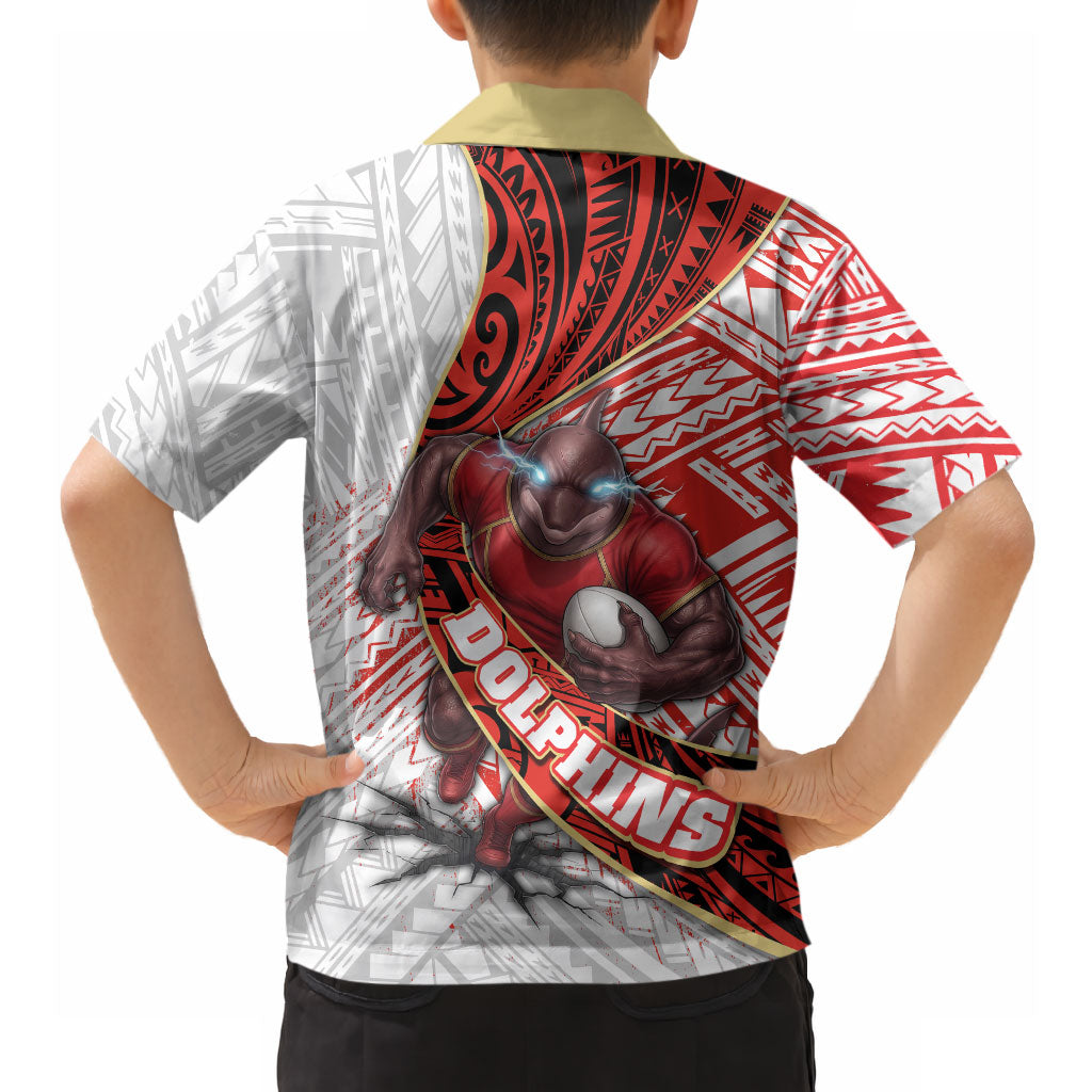 Redcliffe Dolphins NRL Rugby Hawaiian Shirt Tribal Polynesian Power Art - Lightning Mascot