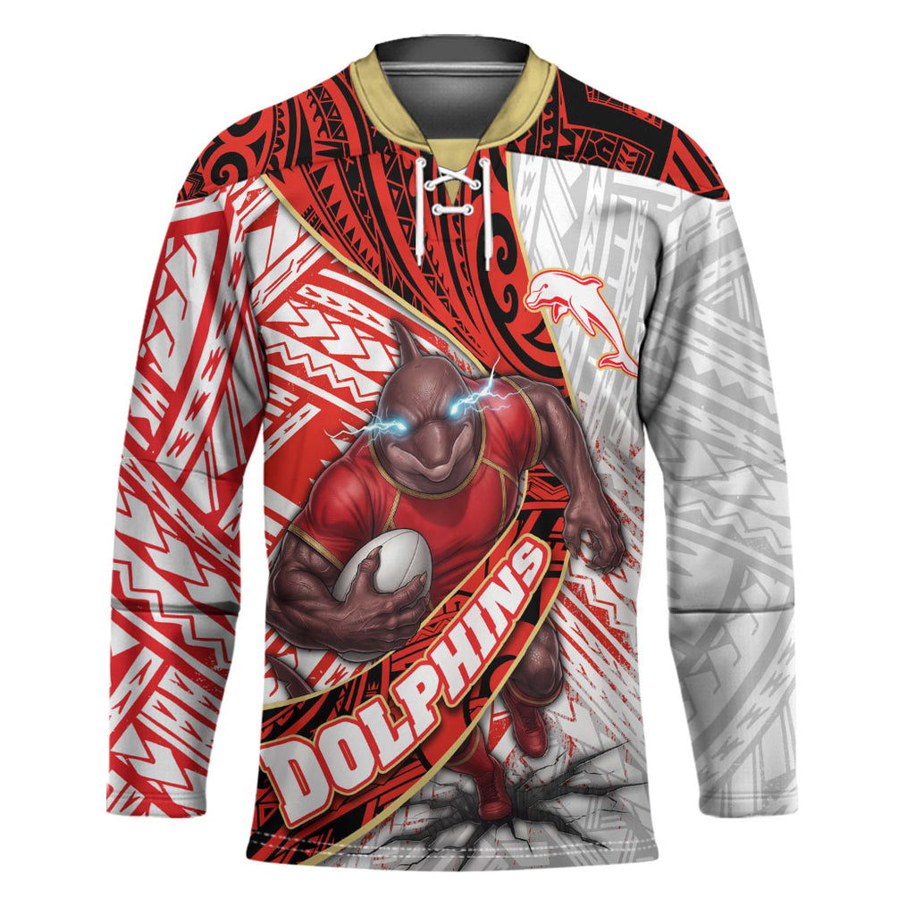 Redcliffe Dolphins NRL Rugby Hockey Jersey Tribal Polynesian Power Art - Lightning Mascot