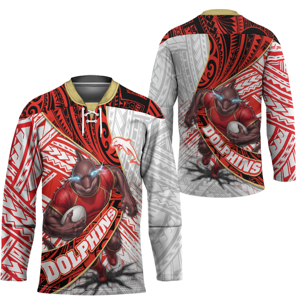 Redcliffe Dolphins NRL Rugby Hockey Jersey Tribal Polynesian Power Art - Lightning Mascot
