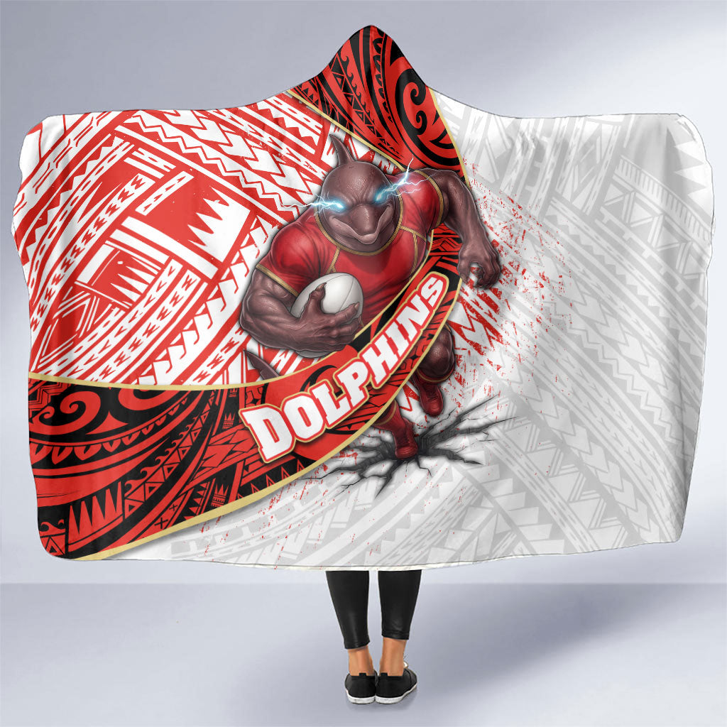 Redcliffe Dolphins NRL Rugby Hooded Blanket Tribal Polynesian Power Art - Lightning Mascot