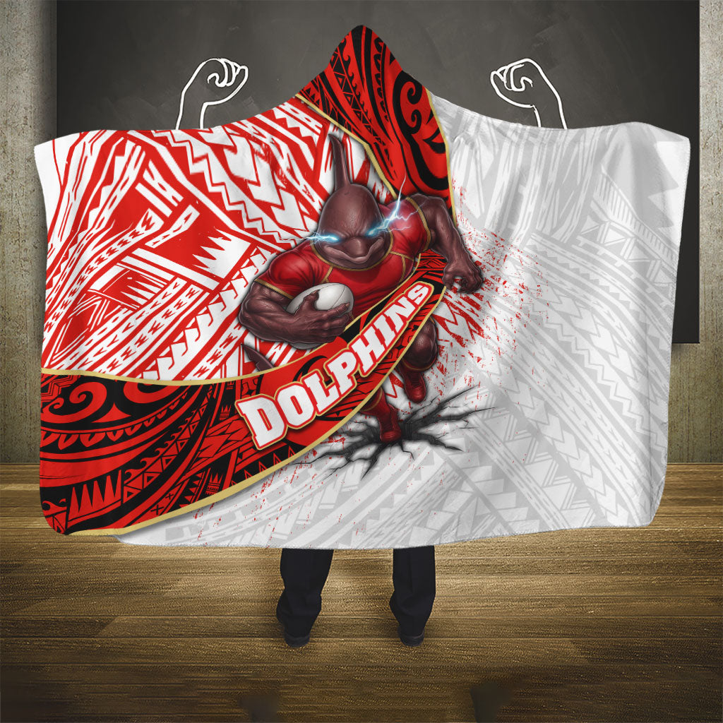 Redcliffe Dolphins NRL Rugby Hooded Blanket Tribal Polynesian Power Art - Lightning Mascot