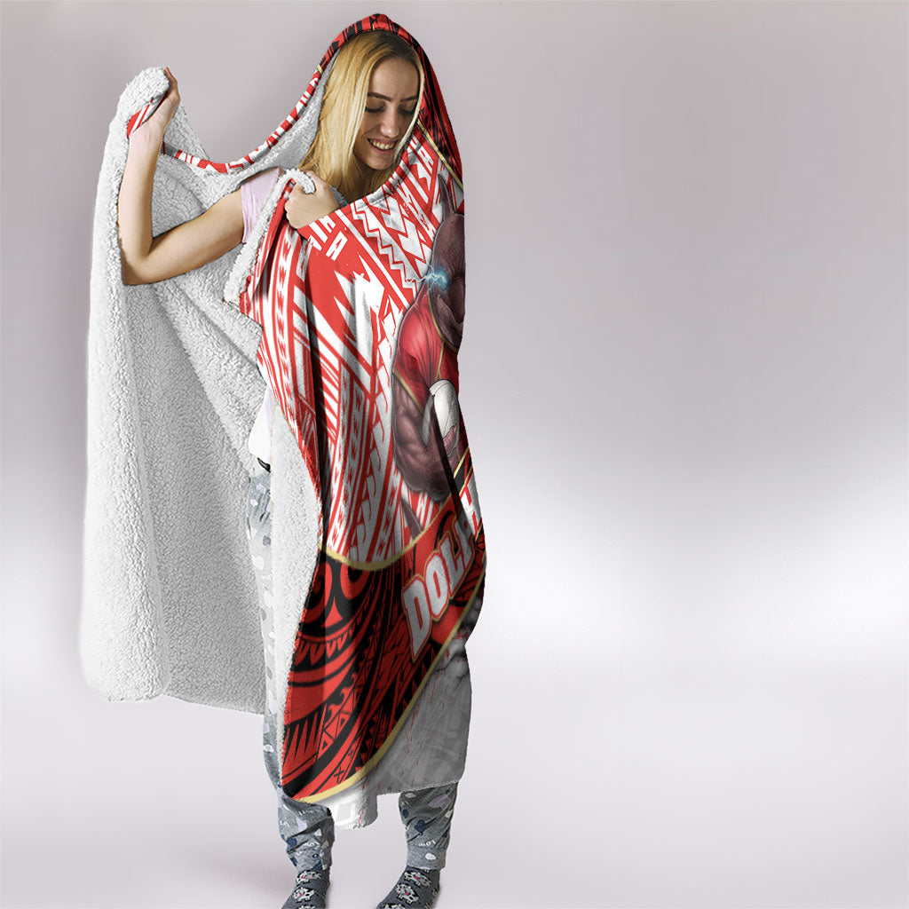 Redcliffe Dolphins NRL Rugby Hooded Blanket Tribal Polynesian Power Art - Lightning Mascot