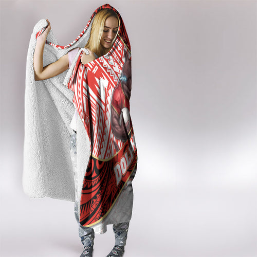 Redcliffe Dolphins NRL Rugby Hooded Blanket Tribal Polynesian Power Art - Lightning Mascot