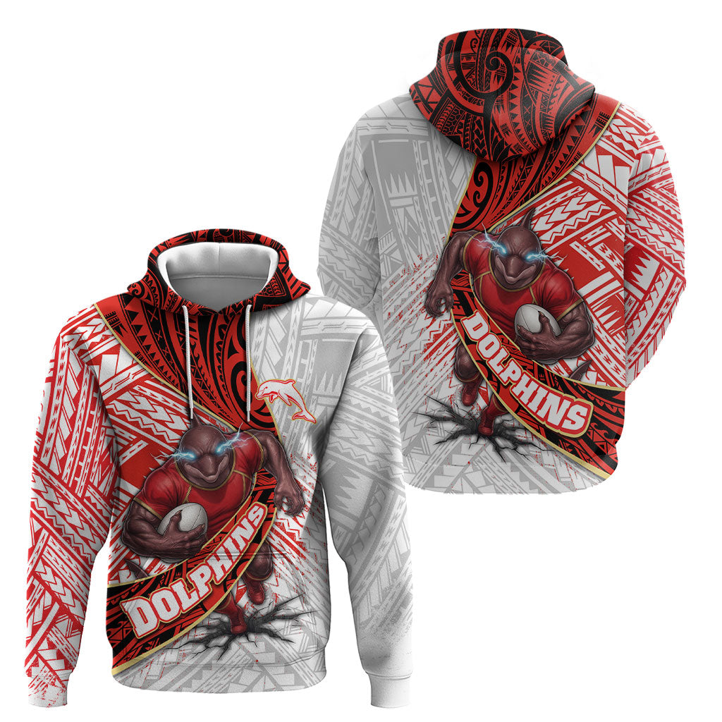Redcliffe Dolphins NRL Rugby Hoodie Tribal Polynesian Power Art - Lightning Mascot