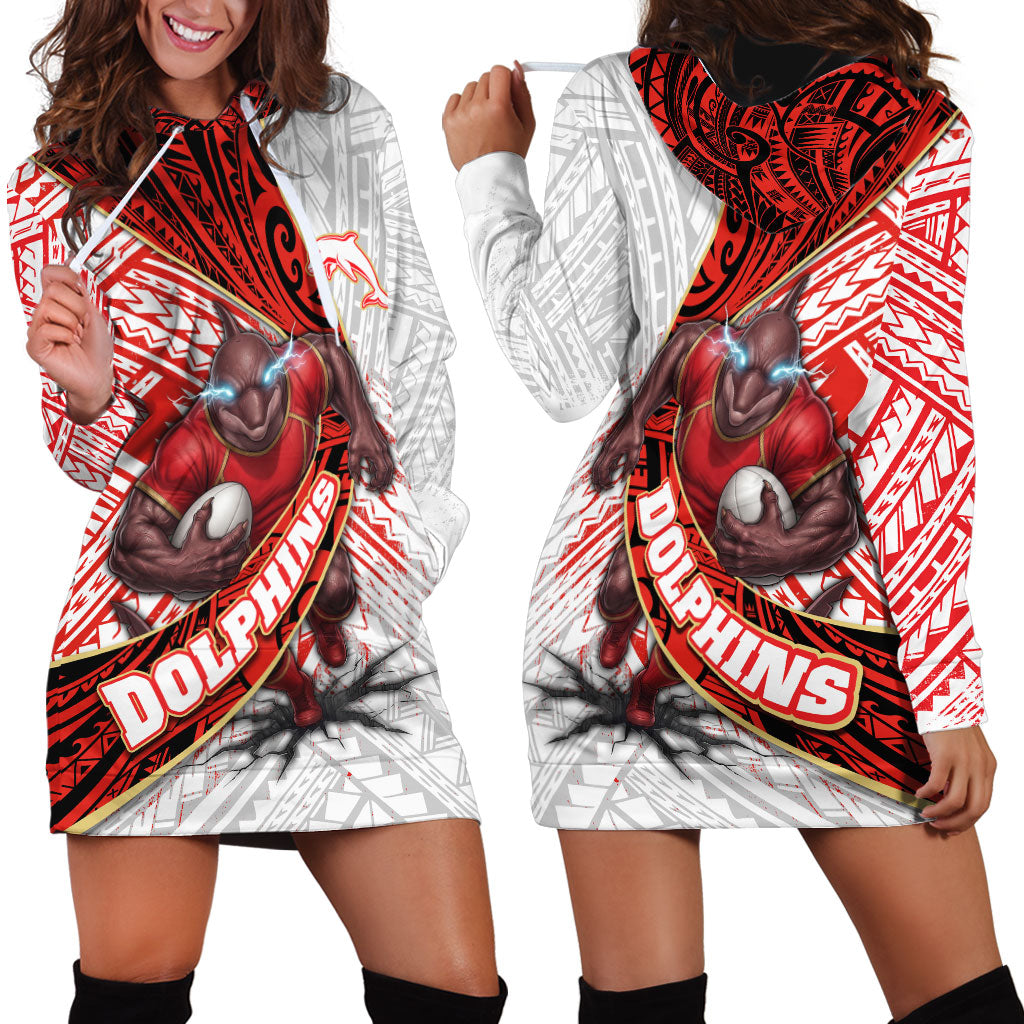 Redcliffe Dolphins NRL Rugby Hoodie Dress Tribal Polynesian Power Art - Lightning Mascot