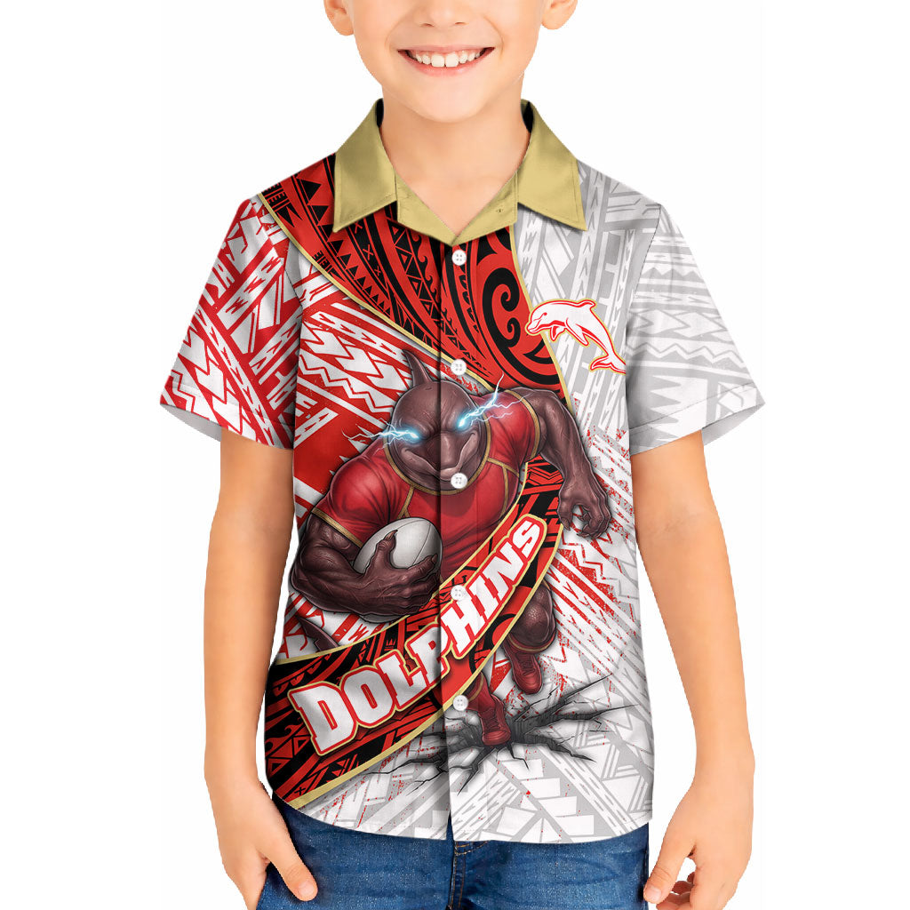Redcliffe Dolphins NRL Rugby Kid Hawaiian Shirt Tribal Polynesian Power Art - Lightning Mascot
