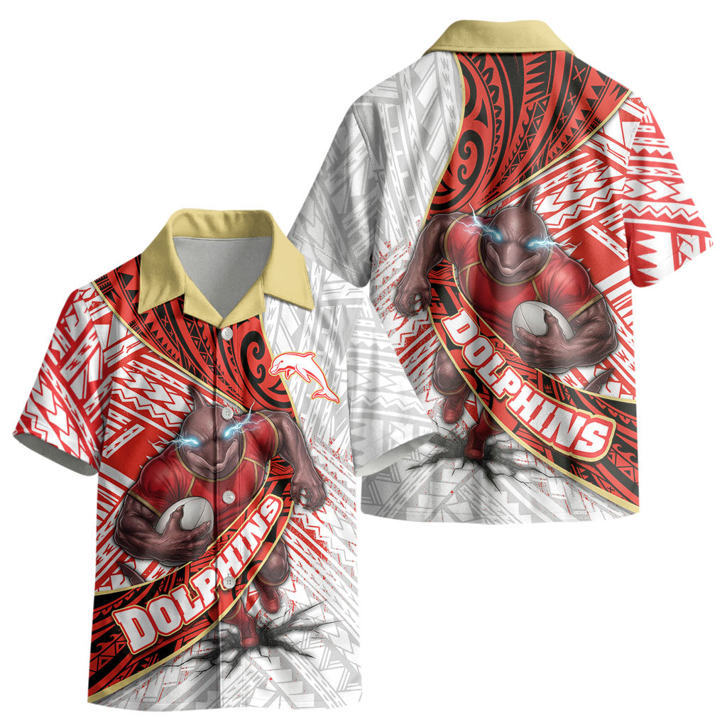 Redcliffe Dolphins NRL Rugby Kid Hawaiian Shirt Tribal Polynesian Power Art - Lightning Mascot