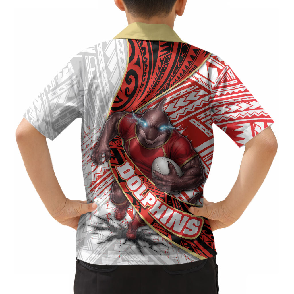 Redcliffe Dolphins NRL Rugby Kid Hawaiian Shirt Tribal Polynesian Power Art - Lightning Mascot