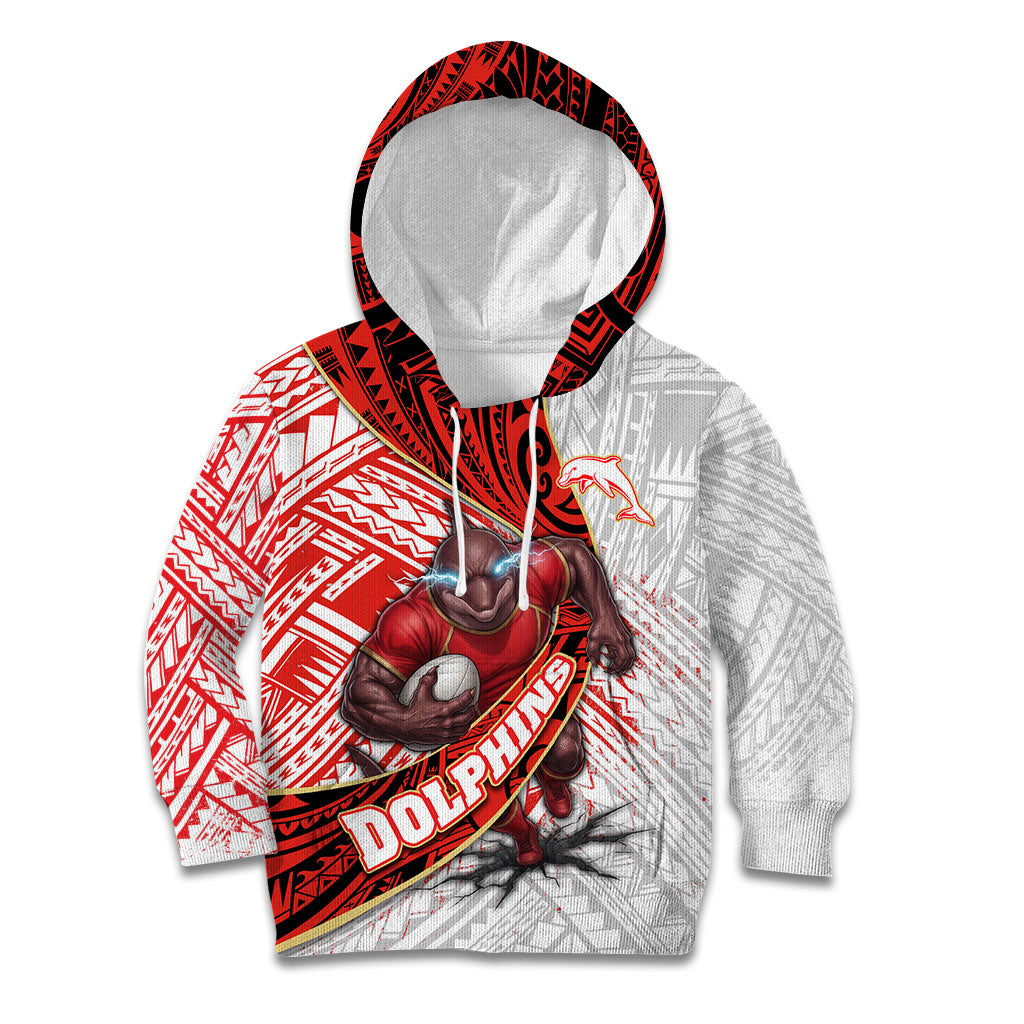 Redcliffe Dolphins NRL Rugby Kid Hoodie Tribal Polynesian Power Art - Lightning Mascot