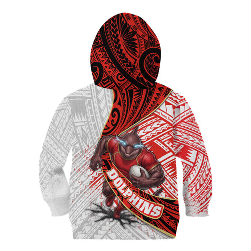 Redcliffe Dolphins NRL Rugby Kid Hoodie Tribal Polynesian Power Art - Lightning Mascot
