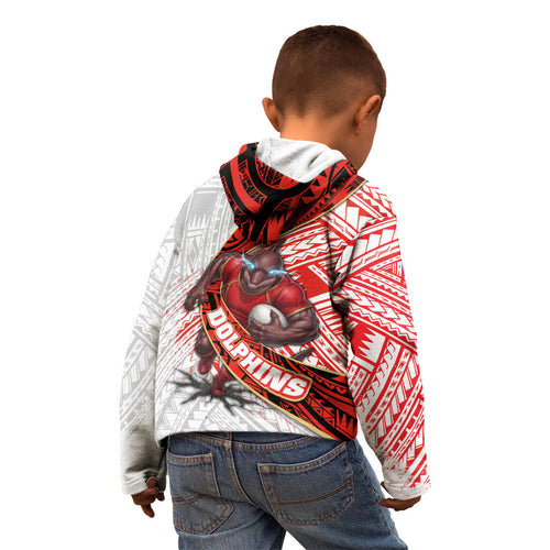 Redcliffe Dolphins NRL Rugby Kid Hoodie Tribal Polynesian Power Art - Lightning Mascot