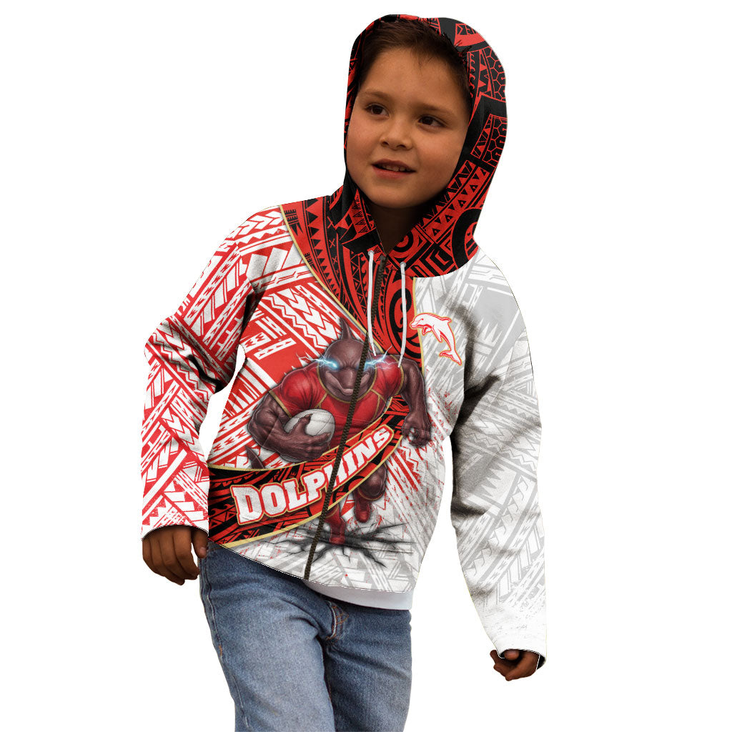 Redcliffe Dolphins NRL Rugby Kid Hoodie Tribal Polynesian Power Art - Lightning Mascot