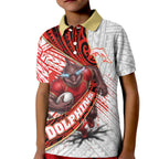 Redcliffe Dolphins NRL Rugby Kid Polo Shirt Tribal Polynesian Power Art - Lightning Mascot