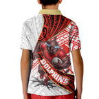 Redcliffe Dolphins NRL Rugby Kid Polo Shirt Tribal Polynesian Power Art - Lightning Mascot
