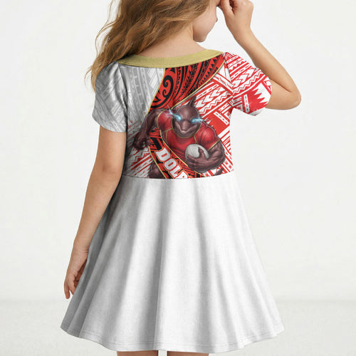 Redcliffe Dolphins NRL Rugby Kid Short Sleeve Dress Tribal Polynesian Power Art - Lightning Mascot