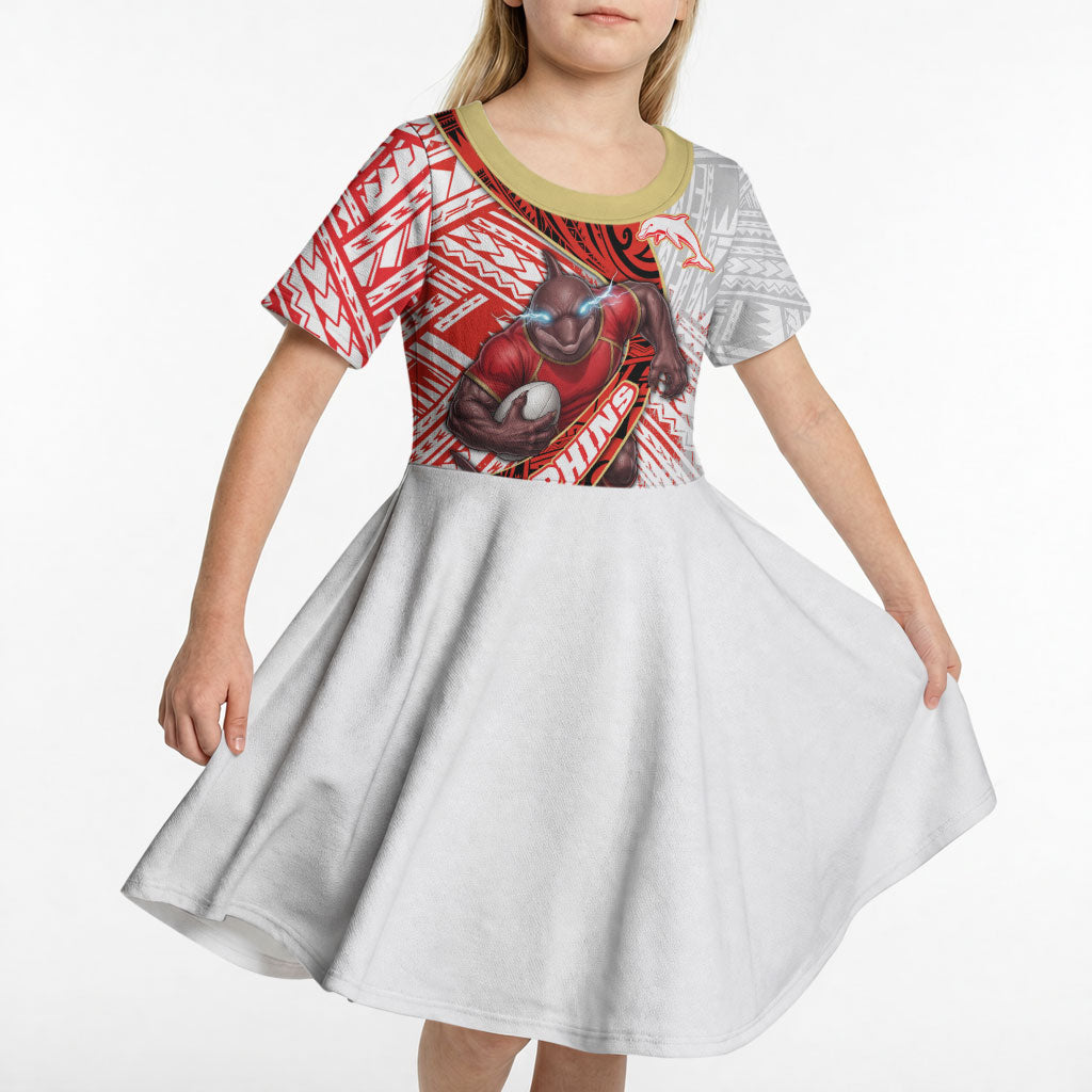 Redcliffe Dolphins NRL Rugby Kid Short Sleeve Dress Tribal Polynesian Power Art - Lightning Mascot
