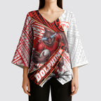 Redcliffe Dolphins NRL Rugby Kimono Sleeve Blouse Tribal Polynesian Power Art - Lightning Mascot